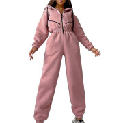 Womens-Long-Sleeve-Zipper-Hooded-Jumpsuit-Pink-1