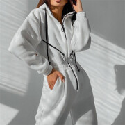 Womens-Long-Sleeve-Zipper-Hooded-Jumpsuit-White-2