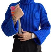 Womens-Turtleneck-Cropped-Sweater-Blue-1