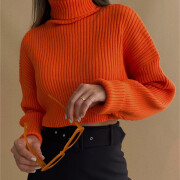 Womens-Turtleneck-Cropped-Sweater-Orange-2