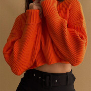 Womens-Turtleneck-Cropped-Sweater-Orange-3