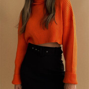 Womens-Turtleneck-Cropped-Sweater-Orange-4