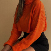 Womens-Turtleneck-Cropped-Sweater-Orange-5