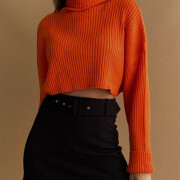 Womens-Turtleneck-Cropped-Sweater-Orange-7