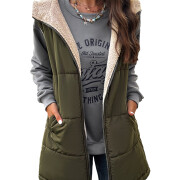 Womens-Long-Reversible-Vest-Sleeveless-Fleece-Jacket-Armygreen-1