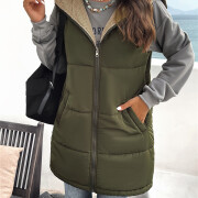 Womens-Long-Reversible-Vest-Sleeveless-Fleece-Jacket-Armygreen-3