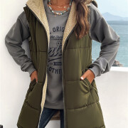 Womens-Long-Reversible-Vest-Sleeveless-Fleece-Jacket-Armygreen-6