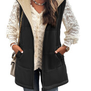 Womens-Long-Reversible-Vest-Sleeveless-Fleece-Jacket-Black-1