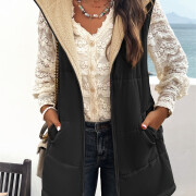 Womens-Long-Reversible-Vest-Sleeveless-Fleece-Jacket-Black-4