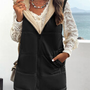 Womens-Long-Reversible-Vest-Sleeveless-Fleece-Jacket-Black-5