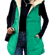 Womens-Long-Reversible-Vest-Sleeveless-Fleece-Jacket-Green-1