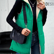 Womens-Long-Reversible-Vest-Sleeveless-Fleece-Jacket-Green-3