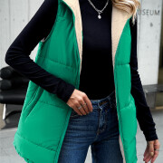 Womens-Long-Reversible-Vest-Sleeveless-Fleece-Jacket-Green-5