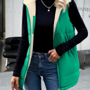 Womens-Long-Reversible-Vest-Sleeveless-Fleece-Jacket-Green-6