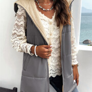 Womens-Long-Reversible-Vest-Sleeveless-Fleece-Jacket-Grey-3