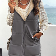 Womens-Long-Reversible-Vest-Sleeveless-Fleece-Jacket-Grey-4