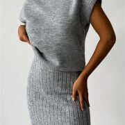 Womens-2-Piece-Outfits-Sweater-Skirt-Set-Grey-3