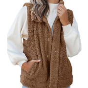 Womens-Fleece-Vest-Sleeveless-Button-Down-Fuzzy-Sherpa-Vest-Brown-1