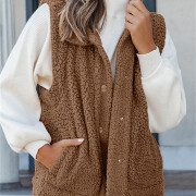 Womens-Fleece-Vest-Sleeveless-Button-Down-Fuzzy-Sherpa-Vest-Brown-2