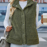 Womens-Fleece-Vest-Sleeveless-Button-Down-Fuzzy-Sherpa-Vest-Green-2