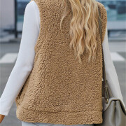 Womens-Fleece-Vest-Sleeveless-Button-Down-Fuzzy-Sherpa-Vest-Khaki-2