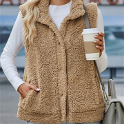 Womens-Fleece-Vest-Sleeveless-Button-Down-Fuzzy-Sherpa-Vest-Khaki-4