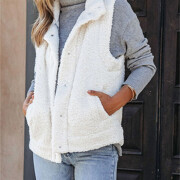 Womens-Fleece-Vest-Sleeveless-Button-Down-Fuzzy-Sherpa-Vest-White-2