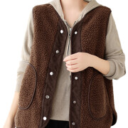 Womens-Sherpa-Vest-Sleeveless-Button-Down-Fuzzy-Fleece-Vest-Jacket-Brown-1