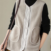 Womens-Sherpa-Vest-Sleeveless-Button-Down-Fuzzy-Fleece-Vest-Jacket-Grey-3