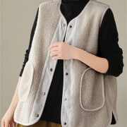 Womens-Sherpa-Vest-Sleeveless-Button-Down-Fuzzy-Fleece-Vest-Jacket-Grey-4