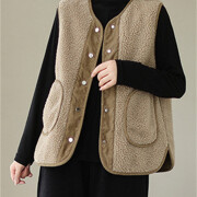 Womens-Sherpa-Vest-Sleeveless-Button-Down-Fuzzy-Fleece-Vest-Jacket-Khaki-4