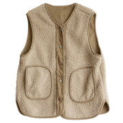 Womens-Sherpa-Vest-Sleeveless-Button-Down-Fuzzy-Fleece-Vest-Jacket-Khaki-5