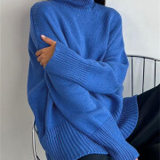 Womens-2023-Winter-Oversized-Turtleneck-Sweater-Blue-3