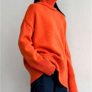 Womens-2023-Winter-Oversized-Turtleneck-Sweater-Orange-4