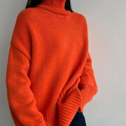 Womens-2023-Winter-Oversized-Turtleneck-Sweater-Orange-5