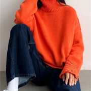 Womens-2023-Winter-Oversized-Turtleneck-Sweater-Orange-6