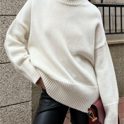 Womens-2023-Winter-Oversized-Turtleneck-Sweater-White-2