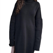 Womens-Turtleneck-Oversized-Knit-Dress-Black-1