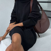 Womens-Turtleneck-Oversized-Knit-Dress-Black-3