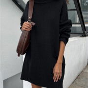 Womens-Turtleneck-Oversized-Knit-Dress-Black-7