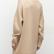 Womens-Turtleneck-Oversized-Knit-Dress-Khaki-2