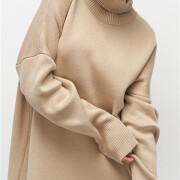 Womens-Turtleneck-Oversized-Knit-Dress-Khaki-6