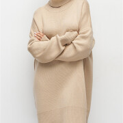 Womens-Turtleneck-Oversized-Knit-Dress-Khaki-7