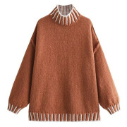 Womens-Turtleneck-Oversized-Sweater-Brown-1