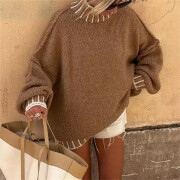 Womens-Turtleneck-Oversized-Sweater-Khaki-5