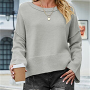 Womens-Crewneck-Long-Bell-Sleeve-Sweater-Grey-2