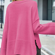 Womens-Crewneck-Long-Bell-Sleeve-Sweater-Rosered-2