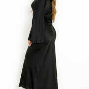 Womens-Satin-Long-Dress-Black-3