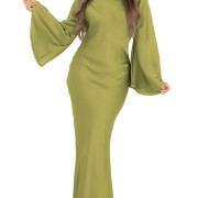 Womens-Satin-Long-Dress-Green-1