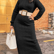 Womens-Turtleneck-Cable-Knit-Long-Dress-Black-2